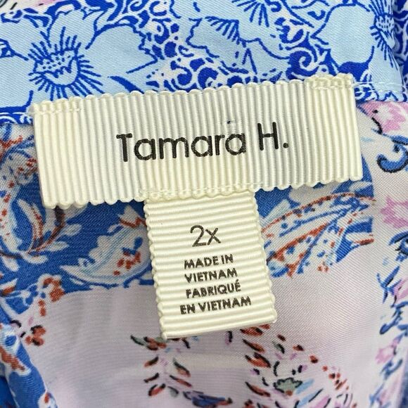 NWT Tamara H Blouse Womens 2X Floral Paisley Patchwork Tunic S/S Boho Cottage - Picture 3 of 13